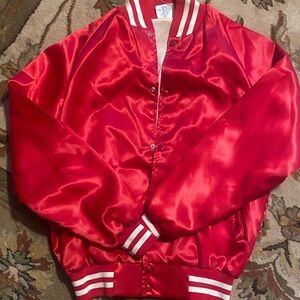 Vintage Red Satin Bomber Jacket large